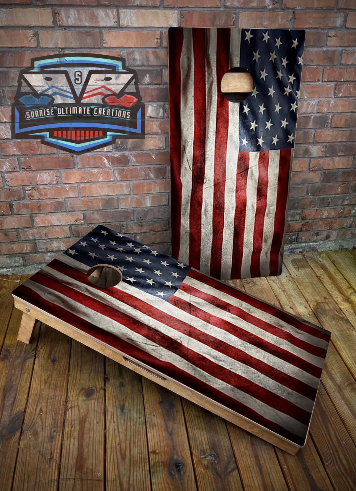 Cornhole boards built by Sunrise Wood Creations
