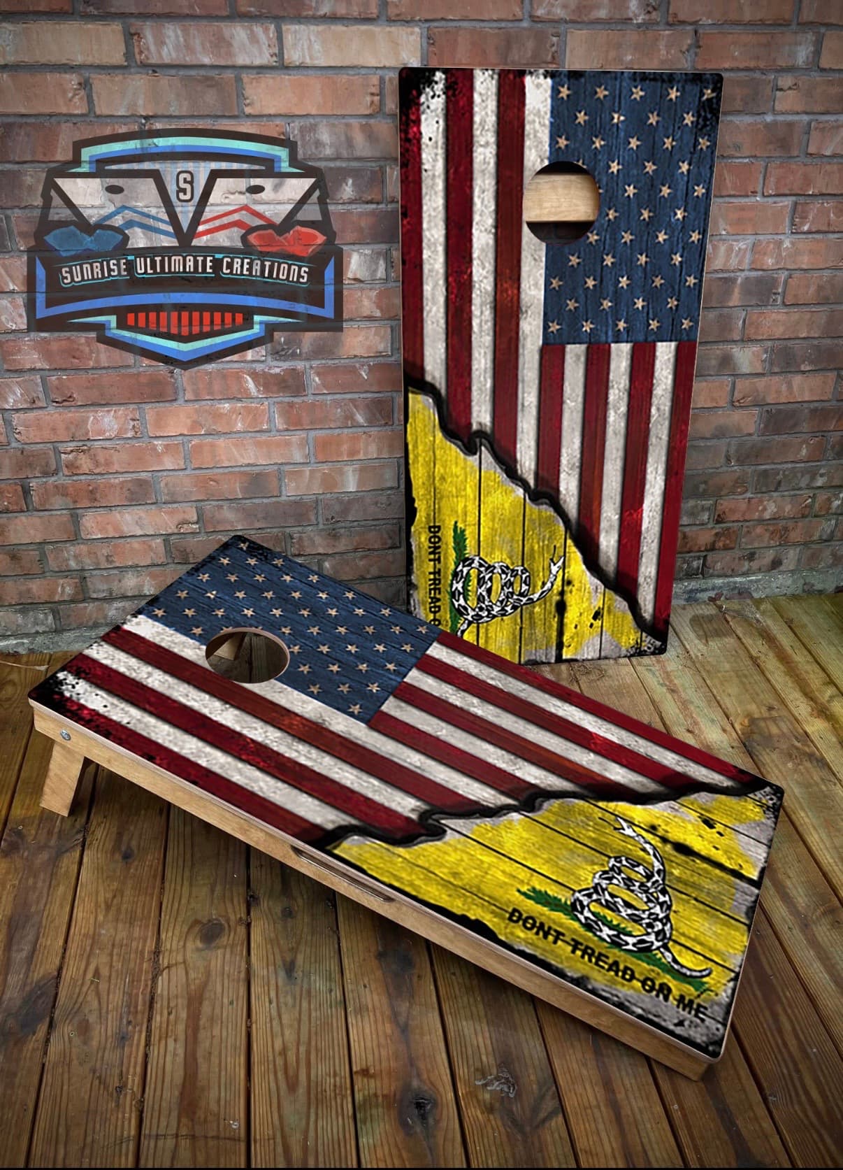 Cornhole boards built by Sunrise Wood Creations