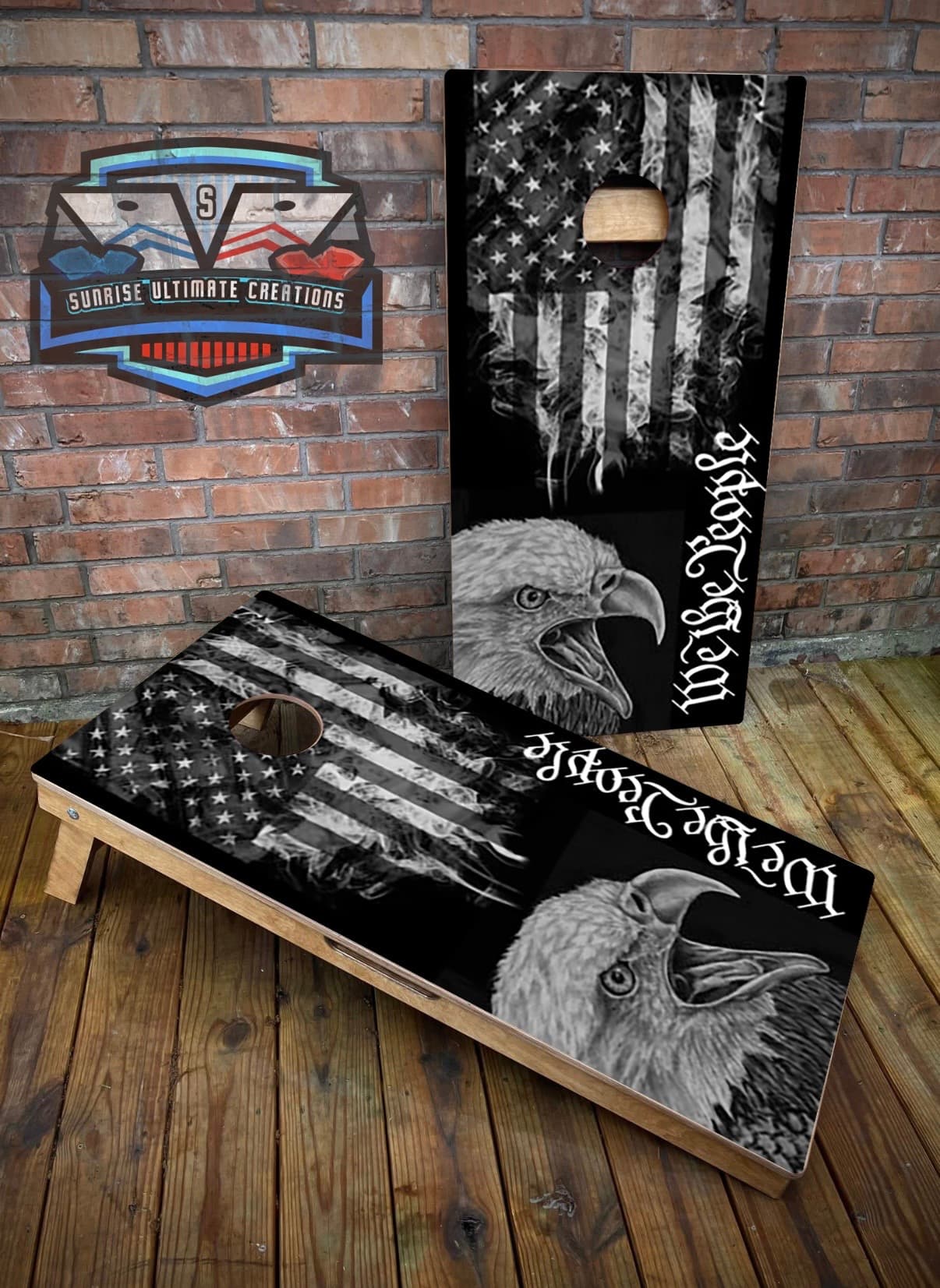 Cornhole boards built by Sunrise Wood Creations